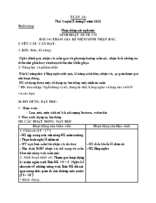 Kế hoạch bài dạy Lớp 2 - Tuần 34 (Thứ 2, 3, 4) - Năm học 2022-2023 - Nguyễn Thị Thảo