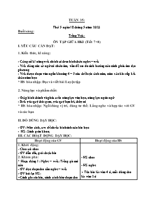 Kế hoạch bài dạy Lớp 2 - Tuần 35 (Thứ 5, 6) - Năm học 2022-2023 - Nguyễn Thị Thảo