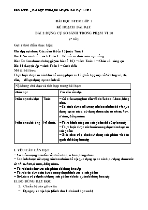 Kế hoạch bài dạy Stem Toán Lớp 1 - Bài 2: Dụng cụ so sánh trong phạm vi 100