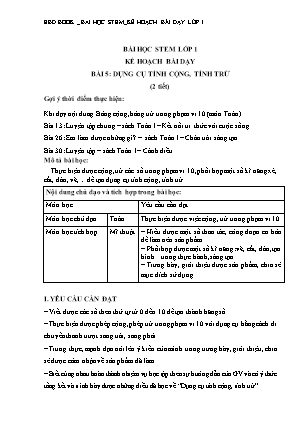 Kế hoạch bài dạy Stem Toán Lớp 1 - Bài 5: Dụng cụ tính cộng, tính trừ