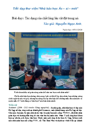 Kế hoạch bài dạy Tiết đọc thư viện 5 - Nhà bác học Ác-si-mét - Năm học 2024-2025 - Nguyễn Ngọc Anh