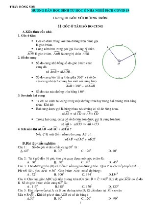 Nội dung ôn tập Covid 19 môn Toán Lớp 9 - Chương III: Góc với đường tròn