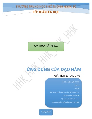 Tài liệu ôn tập Giải tích Lớp 12 - Chương I: Ứng dụng của đạo hàm - Hứa Hải Khoa