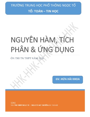 Tài liệu ôn tập Giải tích Lớp 12 - Chương III: Nguyên hàm, tích phân & Ứng dụng - Hứa Hải Khoa