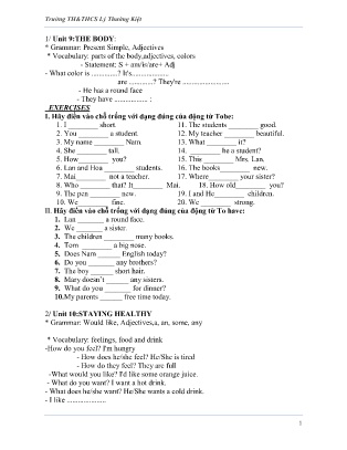 Tài liệu ôn tập môn Tiếng Anh Lớp 6 - Unit 9 đến Unit 14 - Trường TH&THCS Lý Thường Kiệt