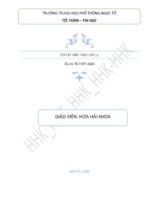 Tài liệu ôn thi tốt nghiệp THPT môn Toán Lớp 12 năm 2020 - Hứa Hải Khoa