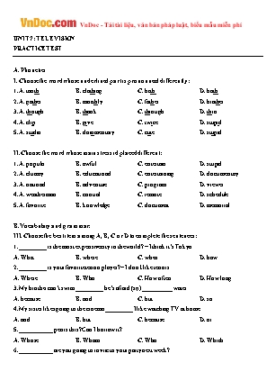 Bài tập Tiếng Anh 6 thí điểm - Unit 7: Television - Practice test