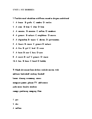 Bài tập Tiếng anh 7 - Unit 1 - Unit 12