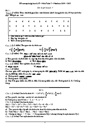 Bộ 12 Đề ôn tập học kì 2 môn Toán 7 - Năm học 2014-2015
