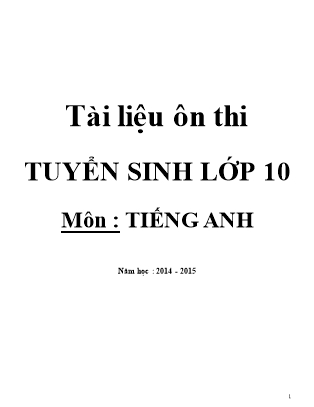 Các đề luyện thi tuyển sinh vào 10 môn Tiếng Anh - Năm học 2014-2015