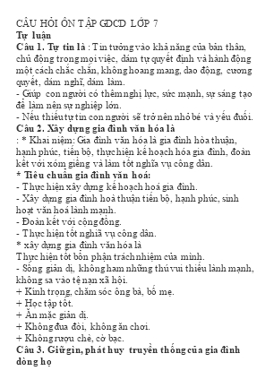 Đề cương ôn tập môn Giáo dục công dân Lớp 7