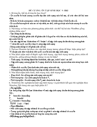 Đề cương ôn tập môn Sinh học 9 học kì 1