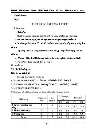 Đề kiểm tra 1 tiết môn Vật lí 7 - Năm học 2019-2020 - Nguyễn Văn Chung (Có đáp án + Ma trận)