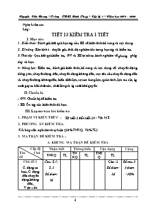 Đề kiểm tra 1 tiết môn Vật lí 8 - Năm học 2019-2020 - Nguyễn Văn Chung (Có đáp án + Ma trận)