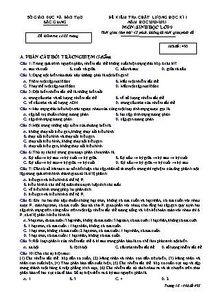 Đề kiểm tra chất lượng học kì 1 môn Sinh học 9 - Mã đề 493 - Năm học 2020-2021 - PGD Bắc Giang