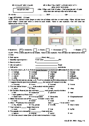 Đề kiểm tra chất lượng học kì 1 môn Tiếng Anh 9 - Mã đề 8901 TĐ - Năm học 2019-2020 - Sở GD&ĐT Bắc Giang