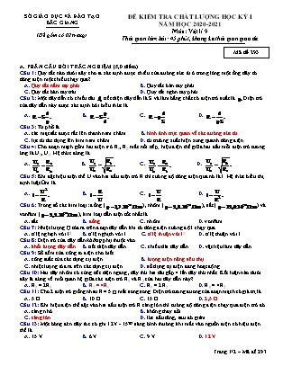 Đề kiểm tra chất lượng học kì 1 môn Vật lí 9 - Mã đề 293 - Năm học 2020-2021 - SGD Bắc Giang (Có đáp án)