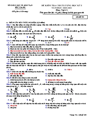 Đề kiểm tra chất lượng học kì 1 môn Vật lí 9 - Mã đề 294 - Năm học 2020-2021 - SGD Bắc Giang (Có đáp án)