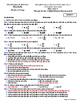 Đề kiểm tra chất lượng học kì 1 môn Vật lí 9 - Năm học 2019-2020 - Sở giáo dục đào tạo Bắc Giang