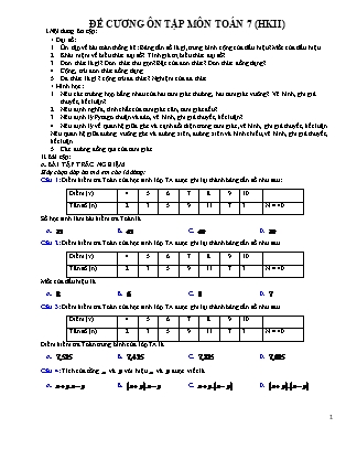 Đề kiểm tra chất lượng học kì 2 môn Toán 7 - Năm học 2019-2020 - Sở giáo dục và đào tạo Bắc Giang