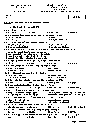 Đề kiểm tra cuối học kì 2 môn Địa lí 9 - Năm học 2020-2021 - SGD Bắc Giang (Có đáp án)