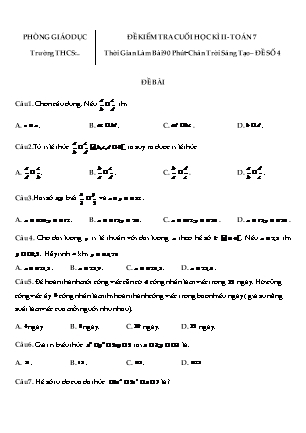 Đề kiểm tra cuối học kì 2 môn Toán Lớp 7 (Chân trời sáng tạo) - Đề số 4 (Có đáp án)