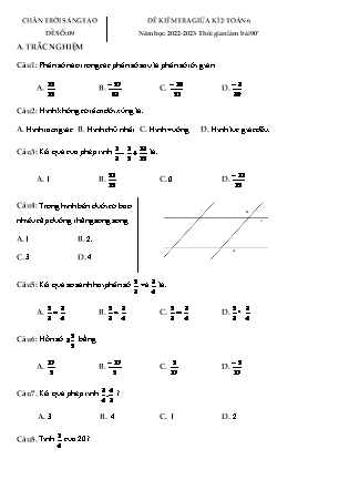 Đề kiểm tra giữa kì 2 môn Toán 6 (Chân trời sáng tạo) - Năm học 2022-2023 - Đề số 9 (Có đáp án)