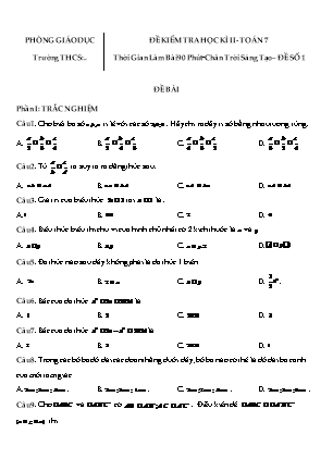 Đề kiểm tra học kì 2 môn Toán 7 (Chân trời sáng tạo) - Đề số 1 (Có đáp án)