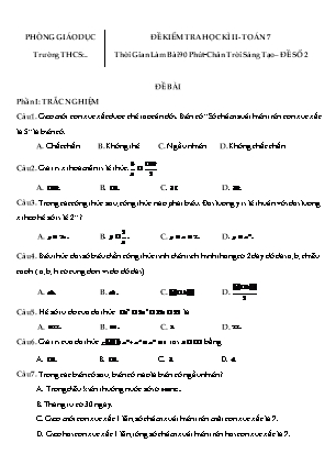 Đề kiểm tra học kì 2 môn Toán 7 (Chân trời sáng tạo) - Đề số 2 (Có đáp án)