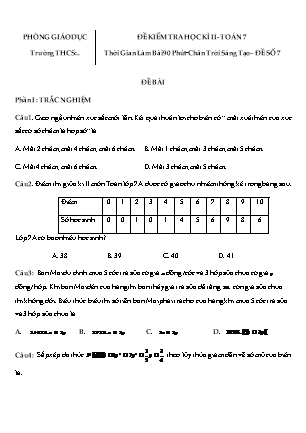 Đề kiểm tra học kì 2 môn Toán Lớp 7 (Chân trời sáng tạo) - Đề số 7 (Có đáp án)