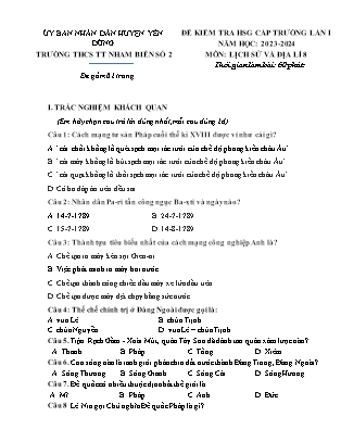 Đề kiểm tra HSG cấp trường lần 1 môn Lịch sử và Địa lí 8 - Năm học 2023-2024 - Trường THCS TT Nham Biền số 2 (Có đáp án)