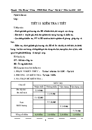 Đề kiểm tra Vật lí 6 - Năm học 2020-2021 - Nguyễn Văn Chung (Có đáp án + Ma trận)