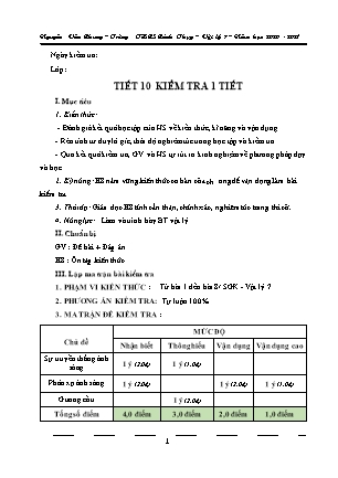 Đề kiểm tra Vật lí 7 - Năm học 2020-2021 - Nguyễn Văn Chung (Có đáp án + Ma trận)