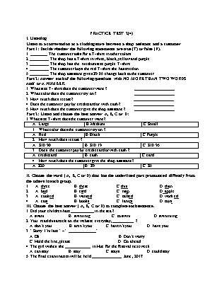 Đề ôn tập môn Tiếng Anh 8 - Đề 2 - Practice test 2
