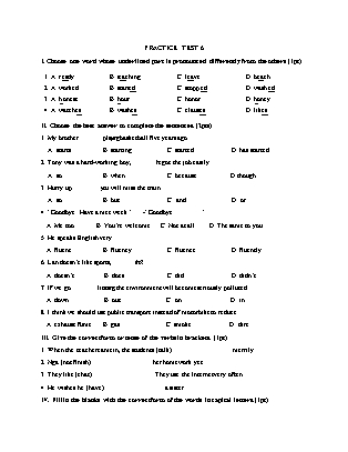Đề ôn tập môn Tiếng Anh 8 - Practice test 6-9 - Đề 5