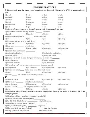Đề ôn tập môn Tiếng Anh Lớp 6 - Đề 2 (Có đáp án)