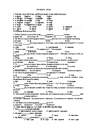 Đề ôn tập môn Tiếng Anh - Lớp 6 - Unit 7 + 8 + 9