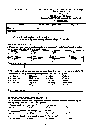 Đề thi chọn học sinh năng khiếu cấp huyện môn Tiếng Anh 6 - Năm học 2018-2019