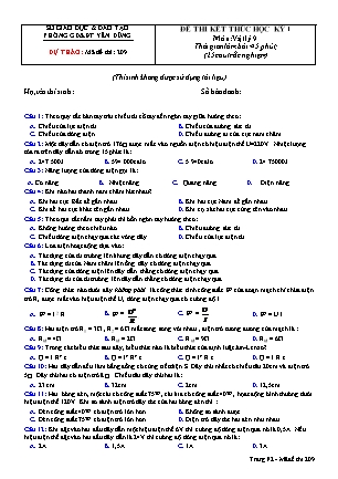 Đề thi kết thúc học kì 1 môn Vật lí Lớp 9 - Mã đề 209 - Phòng giáo dục và đào tạo Yên Dũng