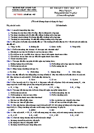 Đề thi kết thúc học kì 1 môn Vật lí - Lớp 9 - Phòng giáo dục và đào tạo Yên Dũng