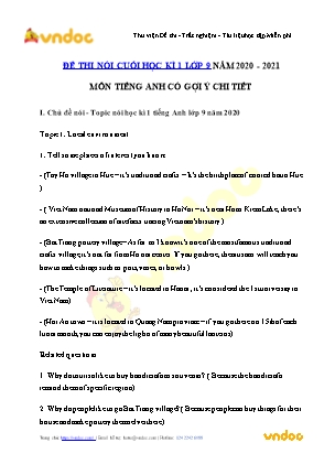 Đề thi nói cuối kì 1 môn Tiếng Anh 9 - Năm học 2020-2021