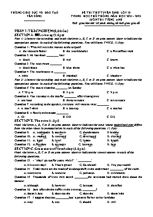 Đề thi thử tuyển sinh lớp 10 THPT môn Tiếng Anh - Năm học 2021-2022 - PGD&ĐT Yên Dũng (Có đáp án)