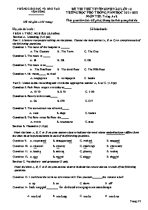 Đề thi thử tuyển sinh vào 10 môn Tiếng Anh - Năm học 2021-2022 - Phòng giáo dục và đào tạo Yên Dũng