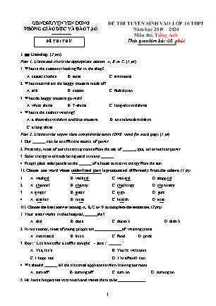 Đề thi tuyển sinh vào lớp 10 THPT môn Tiếng Anh - Năm học 2019-2020 - SGD Yên DŨng