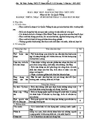 Giáo án Âm nhạc 7 - Bài 1: Học hát: Bài mái trường mến yêu - Năm học 2021-2022 - Đào Thị Thúy