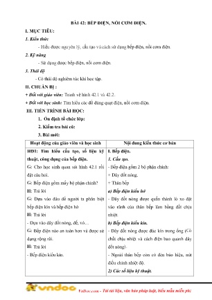Giáo án Công nghệ Lớp 8 - Bài 42: Bếp điện. Nồi cơm điện