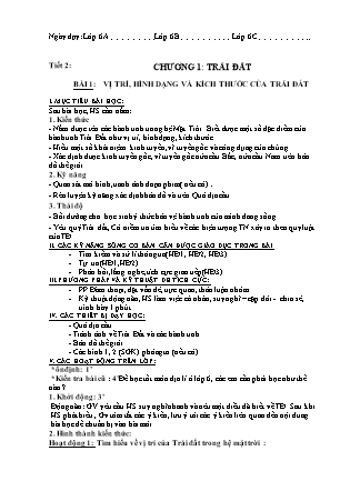 Giáo án Địa lí 6 - Chương 1 - Bài 1: Vị trí, hình dạng và kích thước của trái đất (Tiết 2)