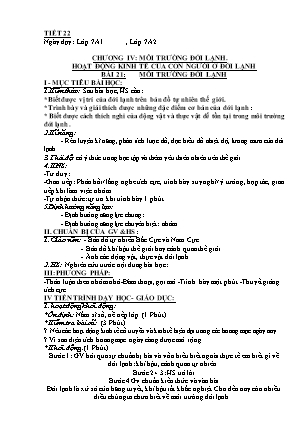 Giáo án Địa lí 7 - Chương IV - Bài 21: Môi trường đới lạnh (Tiết 22)