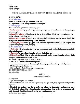 Giáo án Giáo dục công dân 6 - Bài 1: Tự hào về truyền thống gia đình, dòng họ (Tiết 1+2)