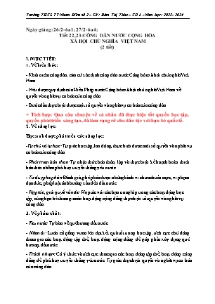 Giáo án Giáo dục công dân 6 - Bài 9: Công dân nước cộng hòa xã hội chủ nghĩa Việt Nam - Năm học 2023-2024 - Đàm Thị Thảo